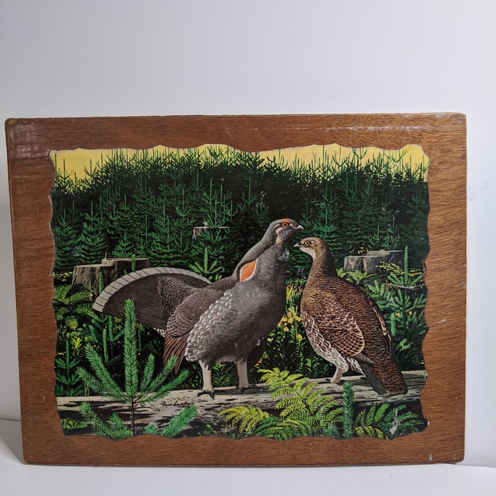 Vtg 1950's Decoupage On Wood Weyerhaeuser Northwest Timber Forest AD